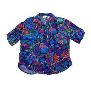 Vintage Y2K Nouveau Abstract Botanical Blouse Navy Green